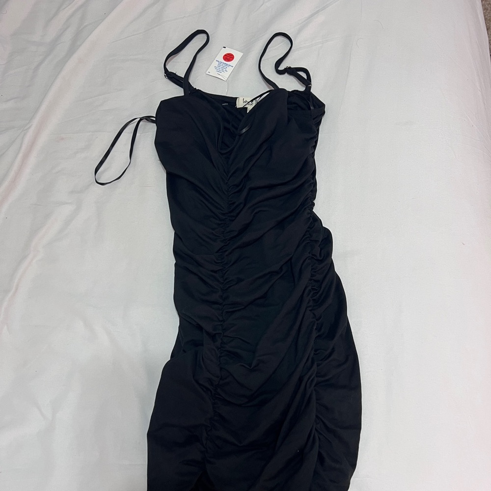 BLACK RUCHED MINI DRESS BODYCON